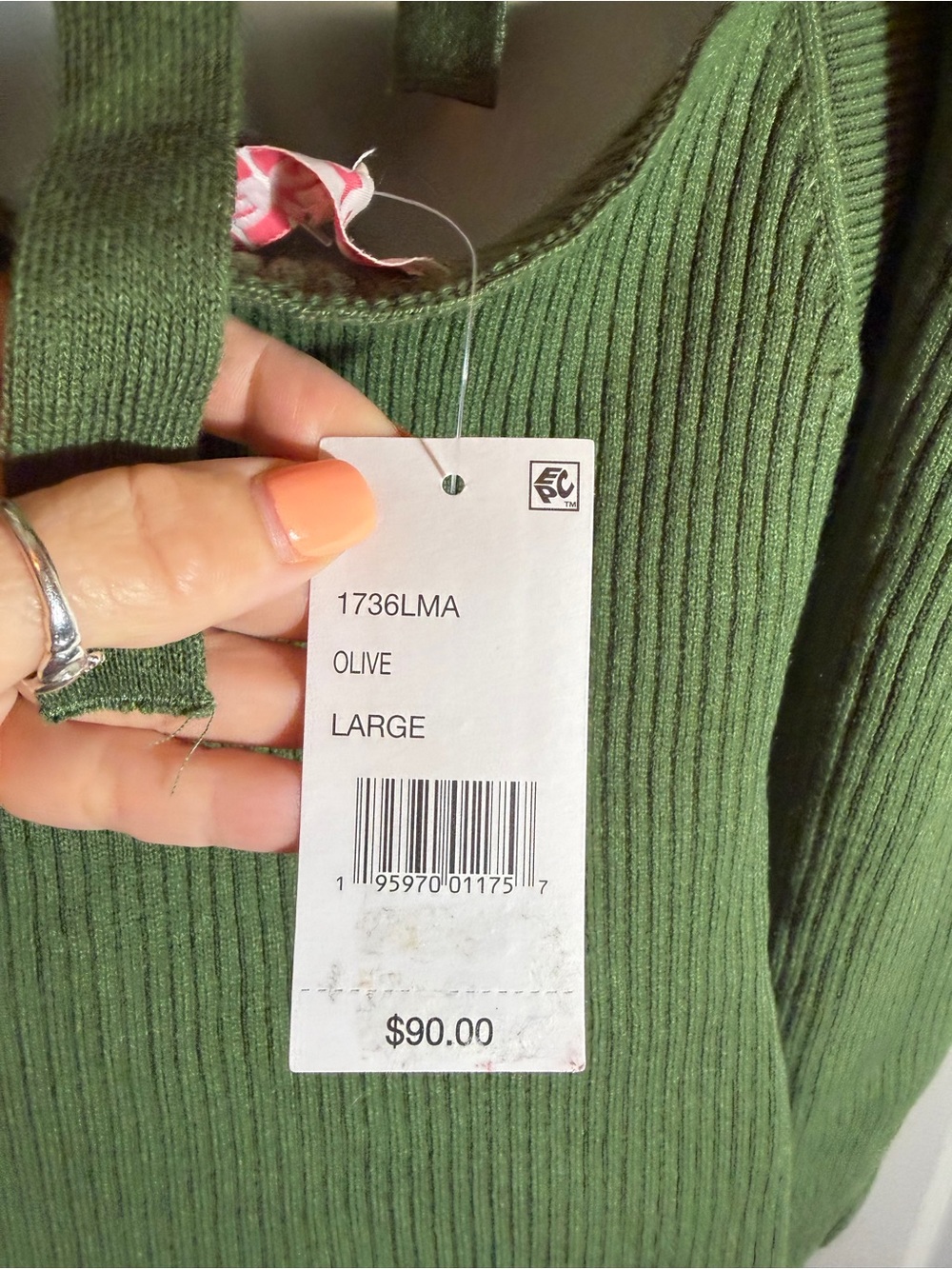 LEYDEN Olive Green Ribbed Knit Midi Dress Size Large Puff Sleeve Open Back NWT - Picture 10 of 10